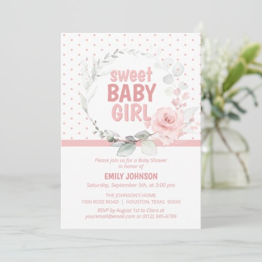 Floral roze Roze Sweet Baby Girl Baby shower Kaart (Staand voorkant)