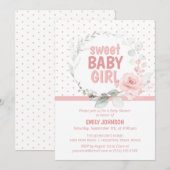 Floral roze Roze Sweet Baby Girl Baby shower Kaart (Voorkant / Achterkant)