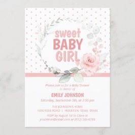 Floral roze Roze Sweet Baby Girl Baby shower Kaart