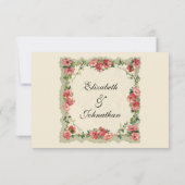 Floral roze rozen bloemen, Vintage Wedding RSVP (Achterkant)