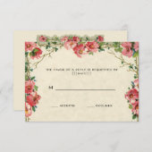 Floral roze rozen bloemen, Vintage Wedding RSVP (Voorkant / Achterkant)