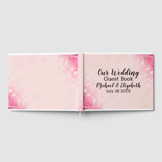 Floral Roze Rozen Bruiloft Gastenboek (Volledig)