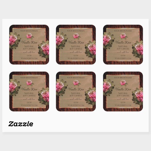 Floral roze rozen Product Labels Bruin Hout Graan (Vel)