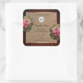 Floral roze rozen Productetiketten Hout Logo Vierkante Sticker (Tas)