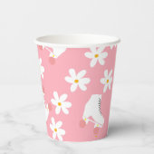 Floral roze Schaatsen Roller Birthday Skler Papieren Bekers (Achterkant)