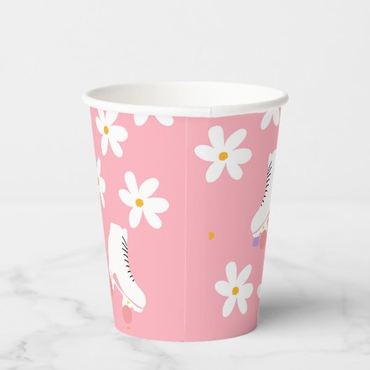 Floral roze Schaatsen Roller Birthday Skler Papieren Bekers (Rechts)