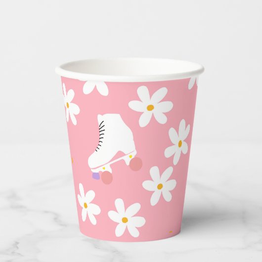 Floral roze Schaatsen Roller Birthday Skler Papieren Bekers (Voorkant)