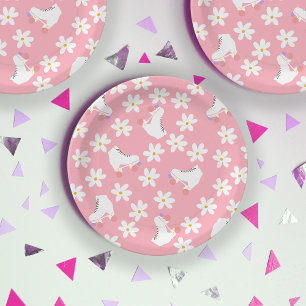 Floral roze Schaatsen Roller Birthday Skler Papieren Bordje