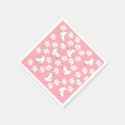Floral roze Schaatsen Roller Birthday Skler Servet (Hoek)