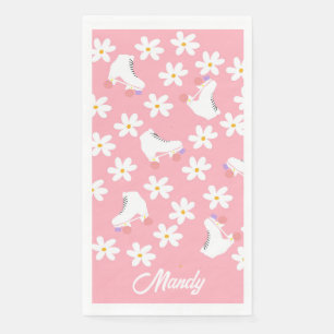 Floral roze Schaatsen Roller Birthday Skler Servet