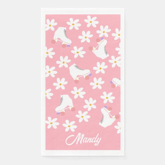 Floral roze Schaatsen Roller Birthday Skler Servet (Voorkant)