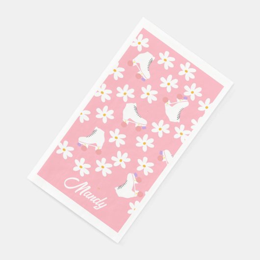 Floral roze Schaatsen Roller Birthday Skler Servet (Hoek)