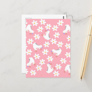Floral roze Schaatsen Roller Skating Briefkaart