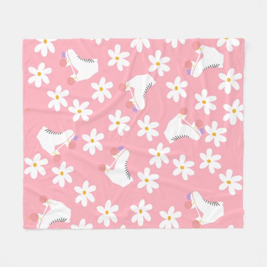 Floral roze Schaatsen Roller Skating Fleece Deken (Voorkant (Horizontaal))