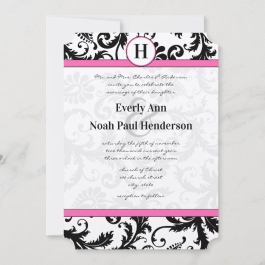 Floral roze sierstrip zwart-wit kaart (Voorkant)