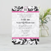 Floral roze sierstrip zwart-wit kaart (Staand voorkant)