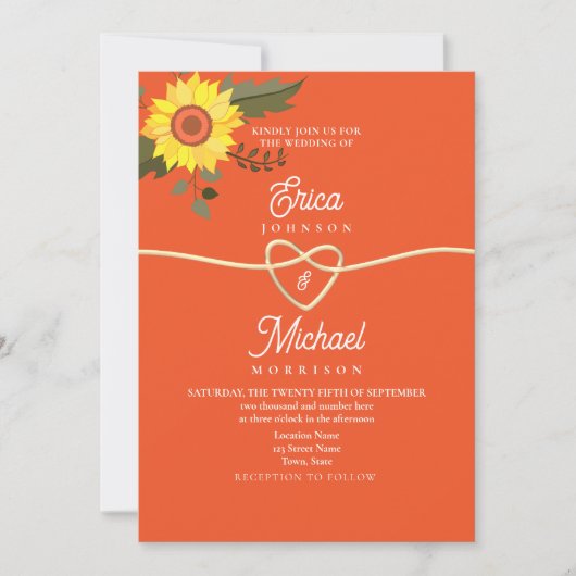 Floral roze Sinaasappel bruiloft uitnodiging (Voorkant)