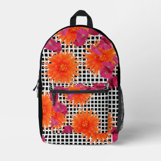 Floral Roze Sinaasappel Zwart Wit Check Rugzak