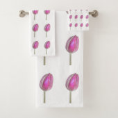 Floral roze Tulp fluitbuikpatronen Witte stoot Bad Handdoek (Insitu)