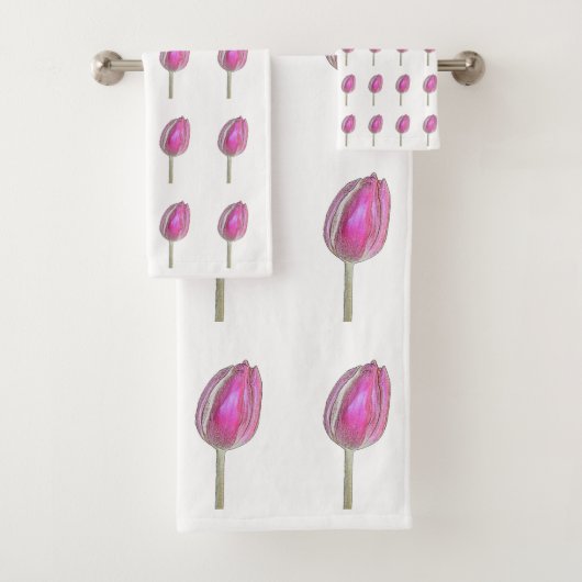Floral roze Tulp fluitbuikpatronen Witte stoot Bad Handdoek (Insitu)