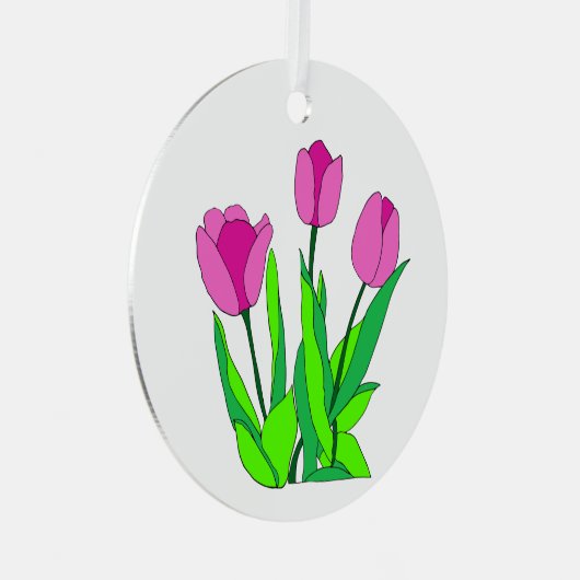 Floral roze tulp lijn art metalen ornament (Voorkant Rechts)