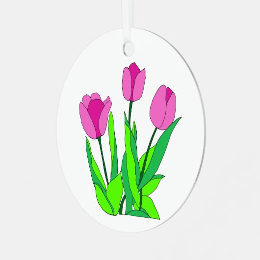Floral roze tulp lijn art metalen ornament (Voorkant links)