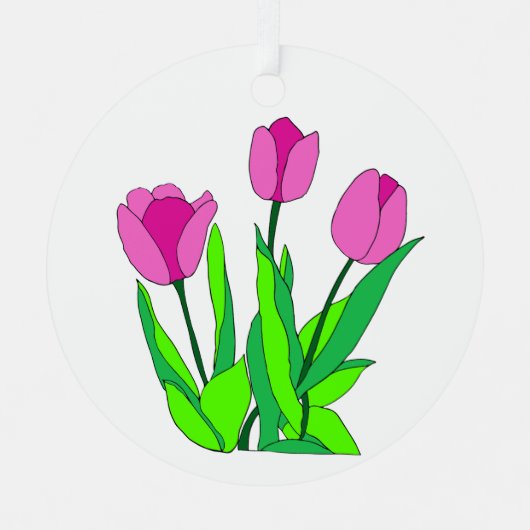 Floral roze tulp lijn art metalen ornament (Voorkant)