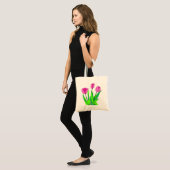 Floral roze tulp lijn art tote bag (Voorkant (model))