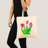 Floral roze tulp lijn art tote bag (Voorkant (product))