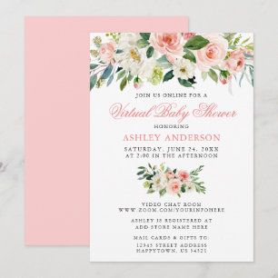 Floral roze virtuele Baby shower Waterverf Kaart