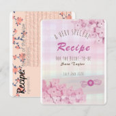 Floral roze vrijgezellenfeest recept kaart (Voorkant / Achterkant)