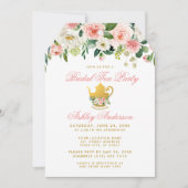 Floral roze Vrijgezellenfeest Tea Party Invite Gol Kaart (Voorkant)