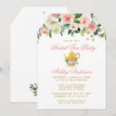 Floral roze Vrijgezellenfeest Tea Party Invite Gol Kaart (Voorkant / Achterkant)