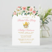 Floral roze Vrijgezellenfeest Tea Party Invite Gol Kaart (Staand voorkant)
