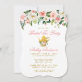 Floral roze Vrijgezellenfeest Tea Party Invite Gol Kaart (Voorkant)