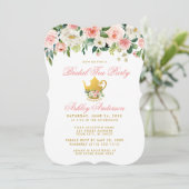 Floral roze Vrijgezellenfeest Tea Party Invite Gol Kaart (Staand voorkant)