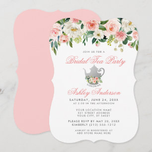 Floral roze Vrijgezellenfeest Tea Party nodigt BP Kaart