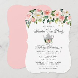 Floral roze Vrijgezellenfeest Tea Party Silver Inv Kaart