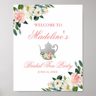 Floral roze Vrijgezellenfeest Tea Party Silver Wel Poster