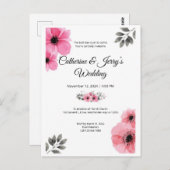 Floral roze waterverf bruiloft briefkaart (Voorkant / Achterkant)