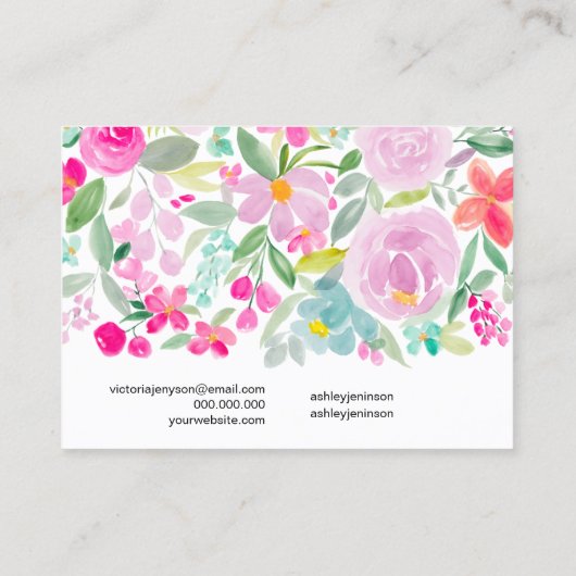 Floral roze waterverf haarklem barrette display visitekaartje (Achterkant)