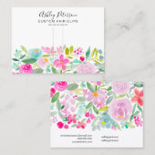 Floral roze waterverf haarklem barrette display visitekaartje (Voorkant / Achterkant)
