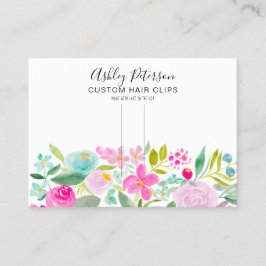Floral roze waterverf haarklem barrette display visitekaartje