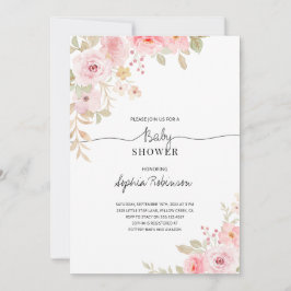 Floral roze Waterverf meisje Baby shower Kaart