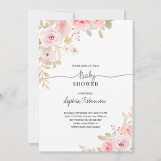 Floral roze Waterverf meisje Baby shower Kaart