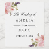 Floral roze Waterverf pioenen bruiloft wijn label Wijn Etiket (Enkel label)