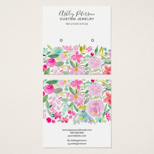Floral roze waterverf stopscherm vierkante visitekaartjes (Voorkant /achterkant)