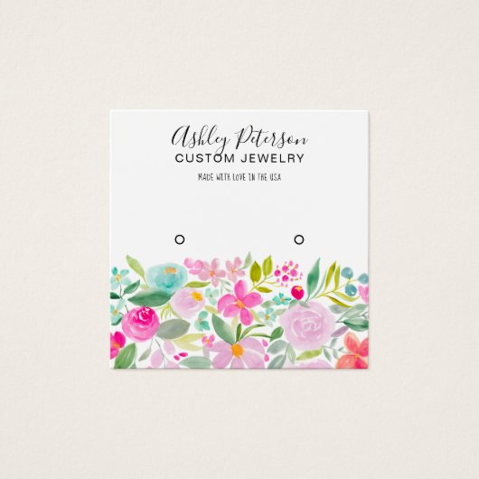 Floral roze waterverf stopscherm vierkante visitekaartjes (Voorkant)