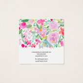 Floral roze waterverf stopscherm vierkante visitekaartjes (Achterkant)