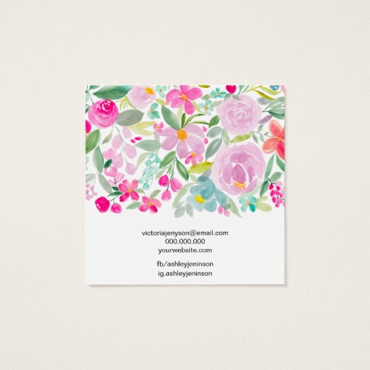Floral roze waterverf stopscherm vierkante visitekaartjes (Achterkant)